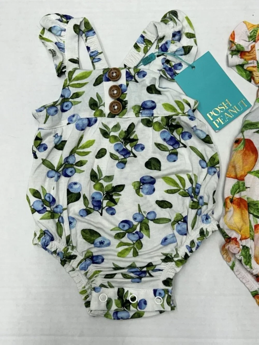 Posh Peanut bubble rompers Sleeveless LOT OF 2 Bamboo 0-3 months Fruit Prints